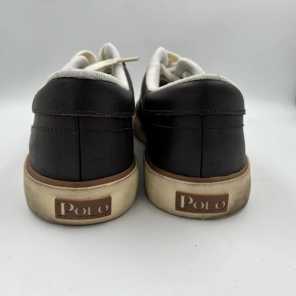 Polo Ralph Lauren Sayer Men's Black/White Leather Low Top Lace-Up Sneakers 10D